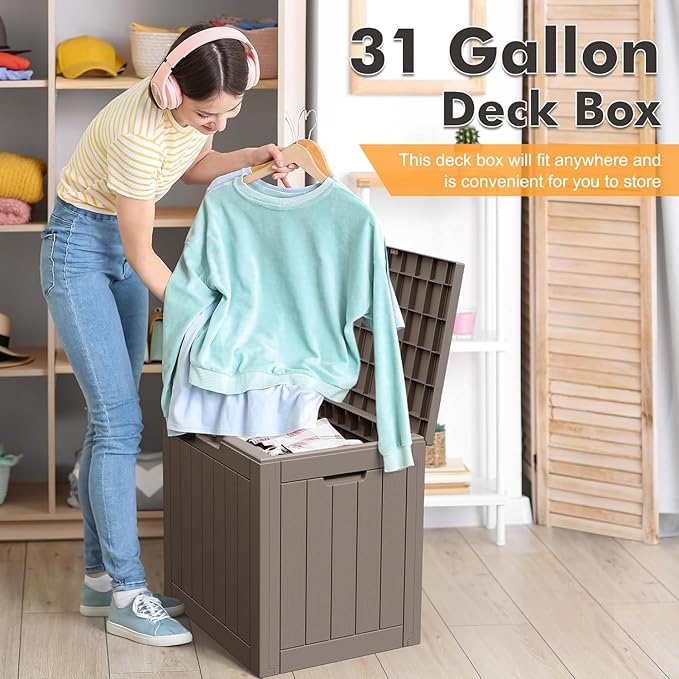 31 Gallon Outdoor Storage Box, Waterproof Resin Deck Box with Lockable Lid – Storage Cabinet for Patio Furniture, Pool Supplies, Garden Tools – Indoor & Outdoor Use(2Box/Set)