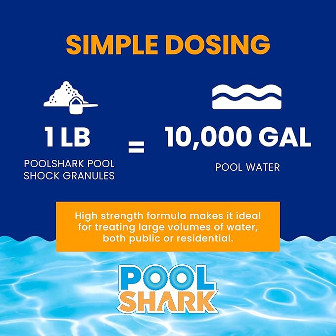 Pool Shark 68% Calcium Hypochlorite Pool Shock for Swimming Pools - 24 Pack Chlorine Granules - 1 lb Bags Pool Chlorine Shock Treatment for Inground & Above Ground Pools - Fast-Dissolving Chlorine