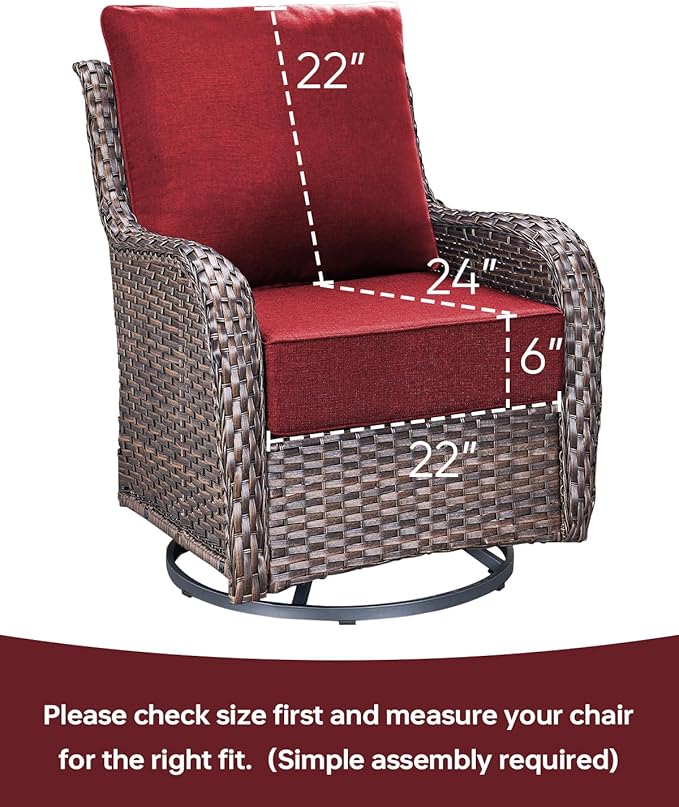Luxury 22x24/22x25 6-Inch Outdoor Cushions for 5 Peice Patio Furniture Set - Set of 5 Water-Resistant Pillow for Dining Rocking Swivel Chairs Loveseat Couch Sectional Sofa - Red