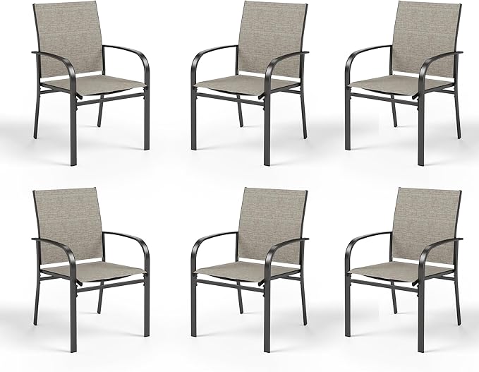 HERA'S HOUSE Patio Dining Chairs Set of 6, 36" Textilene Fabric Outdoor Chair with Wrought Iron Metal Frame Support 350lbs for Lawn Garden Backyard, Brown