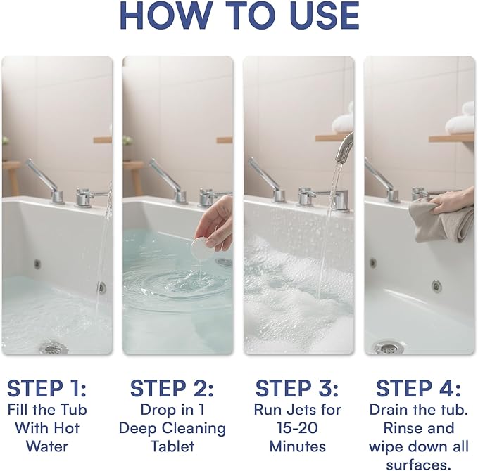 Jetted Tub Cleaner for the Jets and the Tubes 24 Tablets Hot Tub Cleaner for Jet Bathtub Heavy Duty - No Harsh Chemicals and Septic Safe - Compatible with Whirlpool, Spa, Jetted Bath