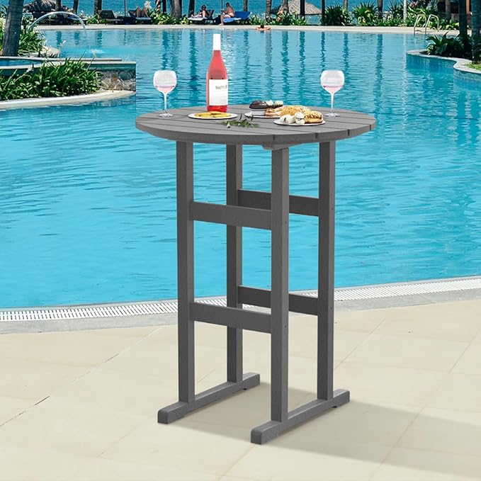 Sundale Outdoor Adirondack Round Bar Table, 39 Inch Height Patio Large Pub Table for 4, All Weather HDPE High Top Bistro Counter Tabl for Outside Deck Porch Balcony Poolside, Gray