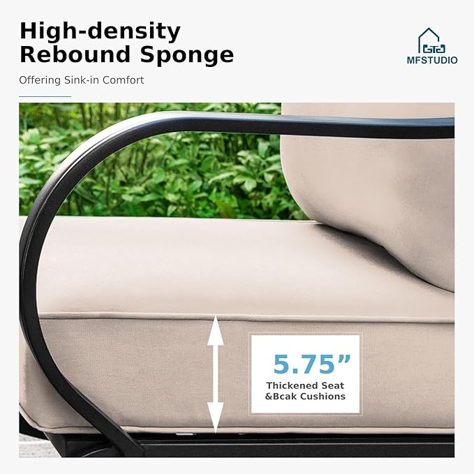 MFSTUDIO Metal Patio Conversation Sets, Outdoor Furniture Sofas Set of 2, 2 Pieces Durable Steel Frame Patio Chairs with 5.8" Beige Cushions for Patio Garden Backyard Balcony