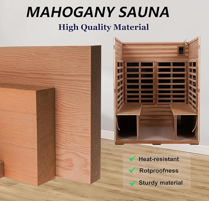 Outdoor Sauna 4 Person Low EMF Far Infrared Sauna for Home, 2050W Mahogany Wooden Sauna Room for Outdoor Indoor Home, with Blue-Tooth, LCD, LED