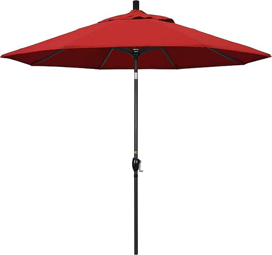 California Umbrella GSPT908302-5403 9' Round Aluminum Market, Crank Lift, Push Button Tilt, Black Pole, Sunbrella Jockey Red Patio Umbrella, 9-Feet