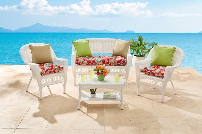 BrylaneHome Tufted Chair Cushion - 18" L x 17" W x 3" H - Patio & Outdoor - Patio & Outdoor - Water, Stain & Fade Resistant - Cobalt Tropicana