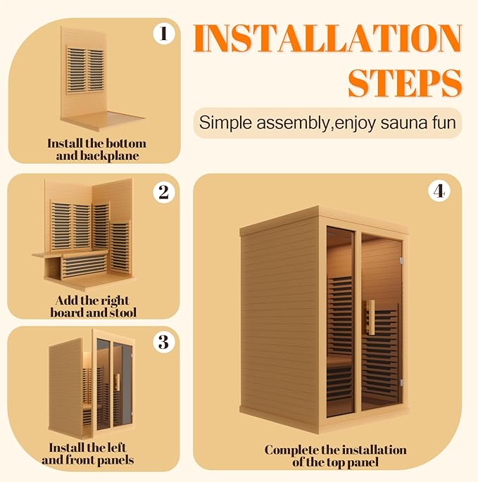 Far Infrared Wooden Sauna Low EMF- 2 Person Personal Sauna for Home Use, Full Spectrum Infrared Sauna, Dual Tempered Glass & Bluetooth Speakers - Indoor Sauna 2000W, Brown