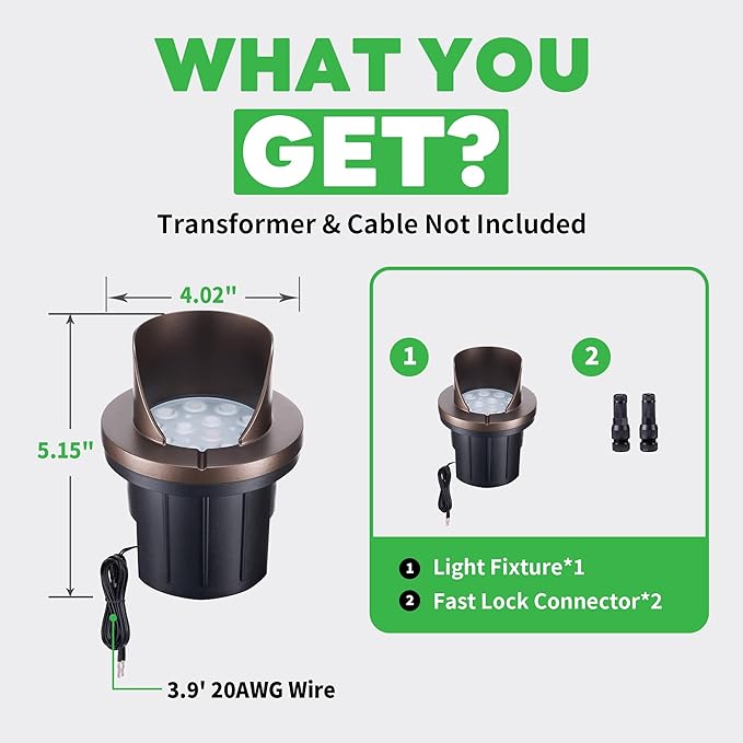 Landscape Well Lights, IP67 Waterproof LED Low Voltage In-Ground Lights Outdoor, 12V Anti-Glare Landscape Uplighting for Trees, Pathway & Walls, Wired, 3000K Warm White