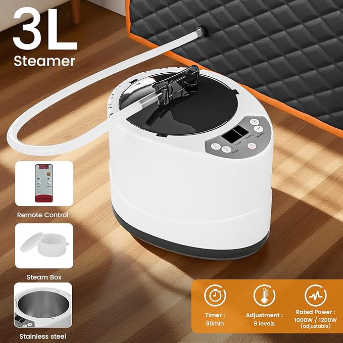 DoCred Portable Sauna for Home, Upgraded Personal Steam Sauna Box with 3L Steamer, Folding Chair, Extra Large Size Foldable Home Sauna, Full Body Sauna Tent for Relaxation Spa
