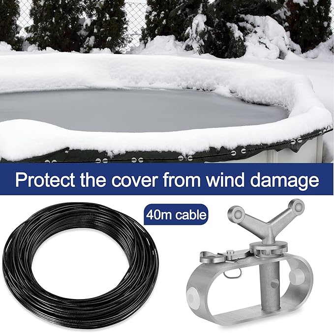 131ft Pool Cover Cable and Winch Kit Pool Covers for Above Ground Pools 10x16 Pool Cover Cable for Securing Above Ground Swimming Pool Covers(Black)