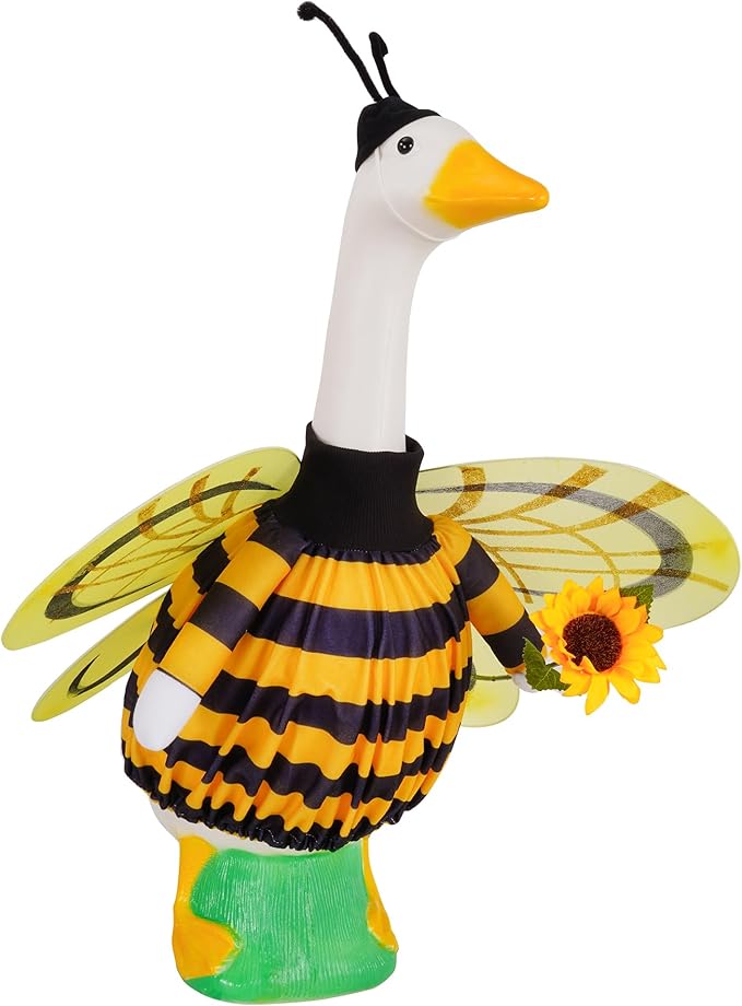 JIAYAN Porch Goose Fall Outfit: 2Pcs Cute Yellow Bee Costume Set 23"/ 17" Lawn Goose Statue Clothes for Theme Party Garden Patio Yard Outdoor Decoration