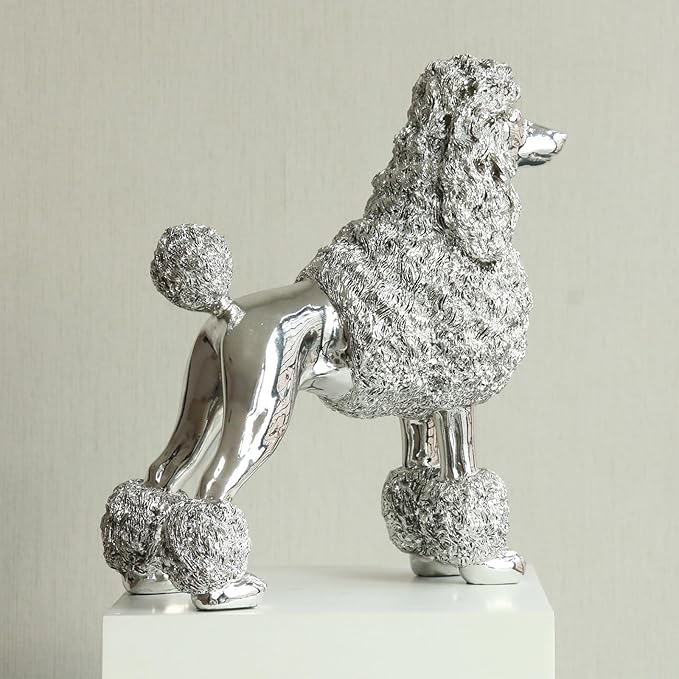 Lukitas Standing Sliver Poodle Sculpture Decor, Decorative Dog Statue, Animal Ornament for Garden Home, Resin 10''