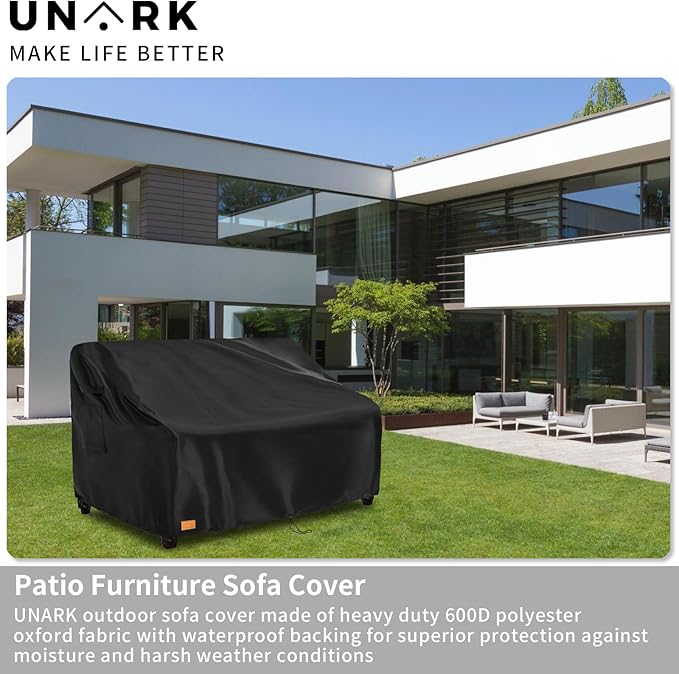 Patio 3-Seater Sofa Cover, 3 Seater Outdoor Couch Cover Waterproof Couch Covers Fits up to 79W x 37D x 35H Inches, Waterproof Heavy Duty Patio Furniture Covers, Black