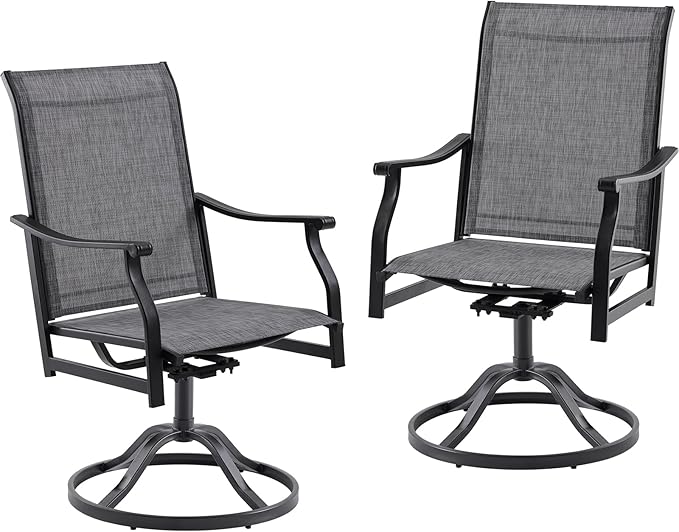Soohow Outdoor Dining Chairs Set of 2, 360°Swivel Patio Dining Chair with Textilene Fabric, Outdoor Metal Armchair All Weather Resistant, Ergonomic Comfort, Perfect for Patio, Backyard, Balcony