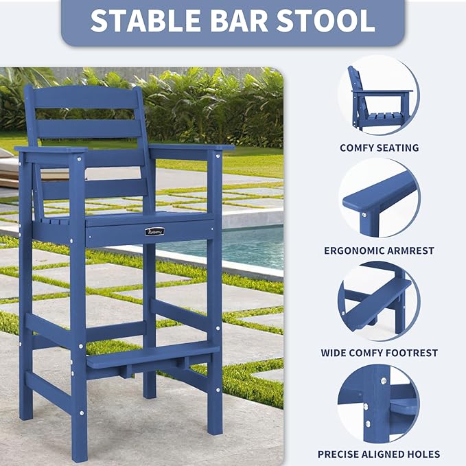 FUNBERRY Outdoor Bar Set with Umbrella Holes, Tall Adirondack Chairs and Table, All Weather HDPE Bar Height Outdoor Table and Chairs Set for Bistro Patio Balcony