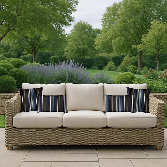 RSH DECOR: Sunbrella Pillow Covers Set of 2 | Covers Only - 20" x 12" | Outdoor Lumbar Pillow Covers Crafted with Sunbrella Performance Fabric | Stanton Lagoon