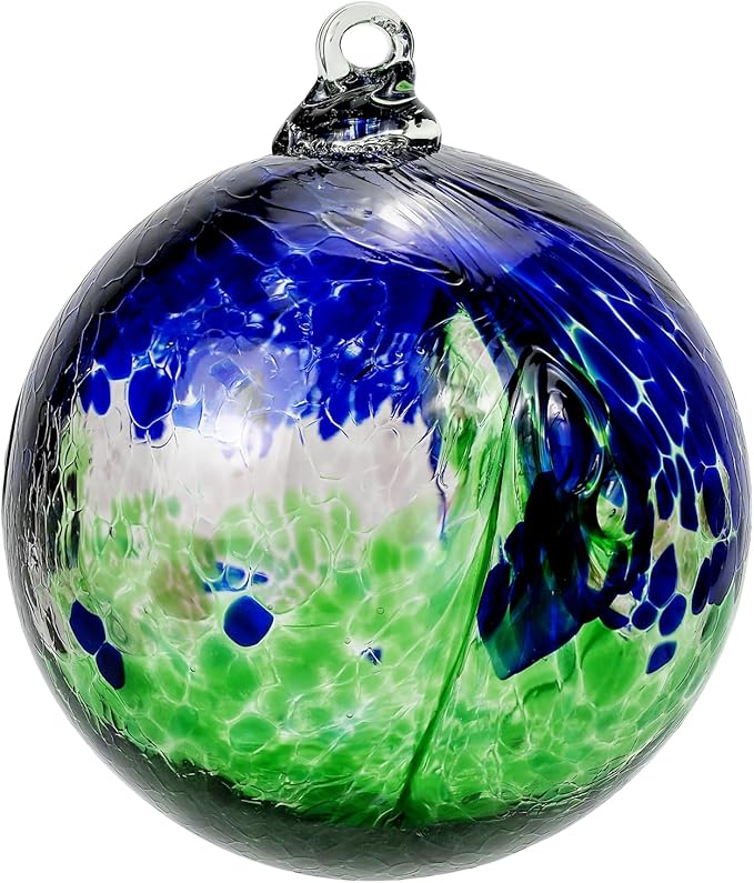 Kesywale 7 x 6 Inch Garden Hanging Gazing Ball Decorative Witch Ball Indoor Outdoor Ornament Home Décor (6", Blue-Green)