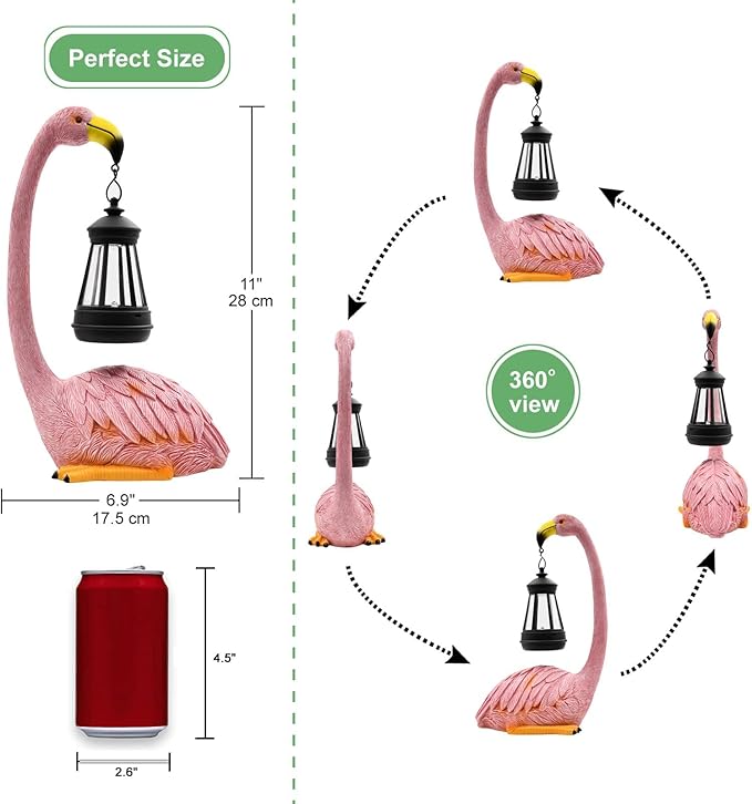 Flamingo Statues for Garden Decor: Outdoor Figurines Sculpture with Lantern for Lawn Patio Yard Balcony - Gifts for Mom Grandma