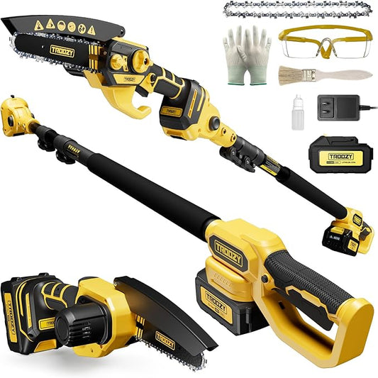 2-in-1 Cordless Pole Saw & Mini Chainsaw – 6-Inch Powerful Brushless Motor, Electric Tree Trimmer & Wood Cutter for Outdoor Pruning and Wood Cutting, Battery Included