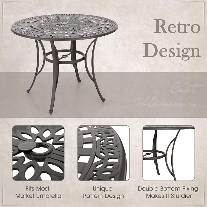 MFSTUDIO Cast Aluminum Bar Height Patio Dining Set of 7, Outdoor Table and Chairs Set with 1×54" Round Aluminum Patio Table and 6×Swivel Outdoor Bar Stool