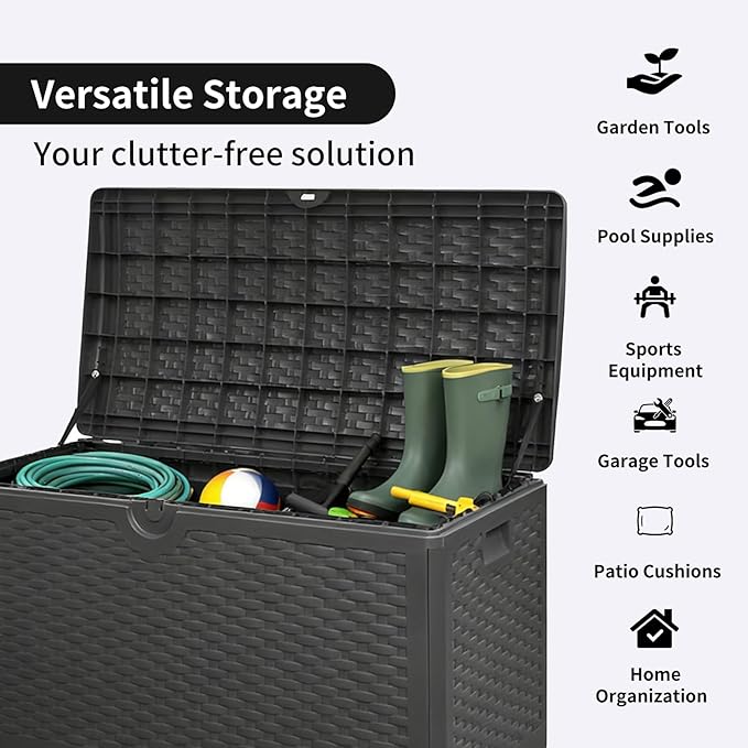 73 Gallon Deck Box-Massive Storage Outdoor Watherproof Storage Box for Outdoor Indoor Use,Lockable Storage Cabinet for Package Delivery,Patio Furniture,Pool and Garden Accessories,Dark Brown