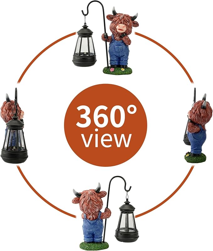 Solar Highland Cow Statue for Garden Decor: Outdoor Highland Cattle Sculpture with Lantern Clearance for Yard Balcony Lawn Patio Ornaments - Gifts for Mom Women Grandma