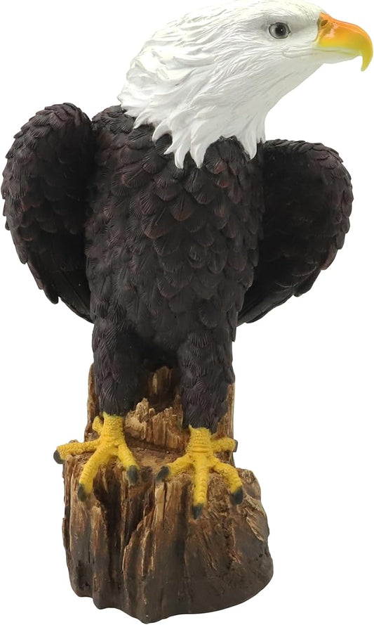 Garden Sculpture Hand-Painted Bald EagleResin Statue 14.2 Inch Tall with Stump Base Realistic Feather Texture & Vivid Postures for Home Office Yard Ornament
