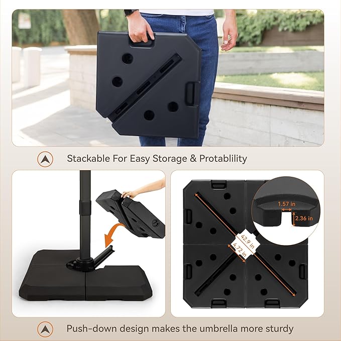 PHI VILLA 10ft Patio Umbrella with Base. 360° Rotation & 7-Level Tilt Outdoor Cantilever Umbrella with Easy Crank Handle. Square Offset Umbrella Heavy Duty for Garden Poolside Backyard (Grey)