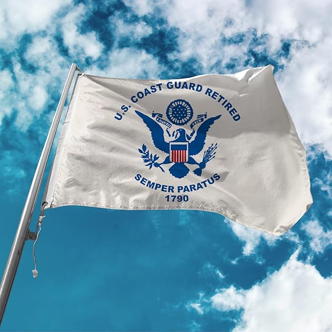 AGAS USCG Coast Guard Retired Flag 2x3 Ft - Printed Single Sided Polyester - Stitched Edges Polyester Header Plated Grommets - Indoor USCG Retired Flag