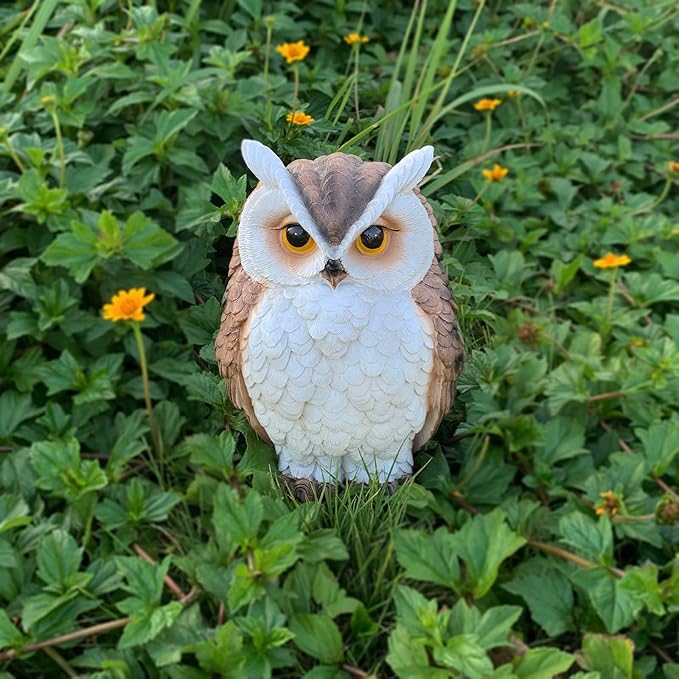 Owl Statue Garden Decor, Resin Waterproof Halloween Indoor Outdoor Lawn Yard Patio Office Living Room Decoration Gifts for Mom Women (8.3 Inch)
