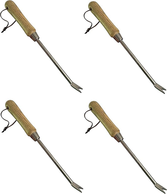 Garden Guru Eco Dandelion Weeder Tool w/Ergonomic Wood Handle - 100% Recycled Stainless Steel - Rust Resistant - FSC Certified Wood - Weed Puller for Planting Weeding Flower & Vegetable Care, 4 Pack