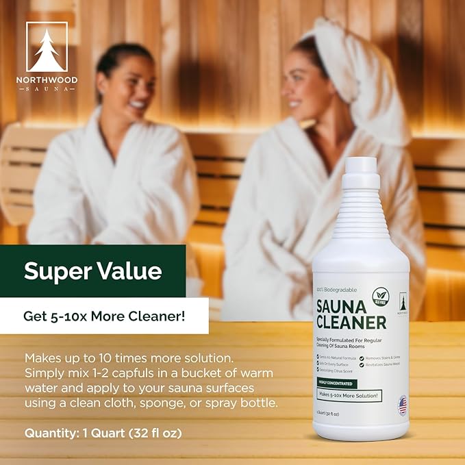 Sauna Cleaner - Natural Wood Cleaner & Deodorizer - Makes 10x More Solution - 1 Quart (32 Fl Oz)