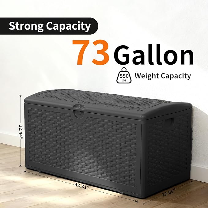 73 Gallon Deck Box-Massive Storage Outdoor Watherproof Storage Box for Outdoor Indoor Use,Lockable Storage Cabinet for Package Delivery,Patio Furniture,Pool and Garden Accessories,Dark Brown