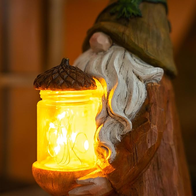 TZSSP Autumn Gnome Resin Figurine with LED Lights Thanksgiving Table Decorations for Harvest Festivals & Parties