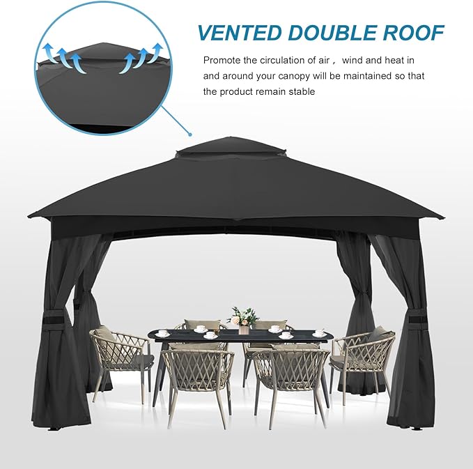 MASTERCANOPY Outdoor Patio Gazebo for Garden with Upgrade Steel Frame and Netting Walls (10x10,Gray)