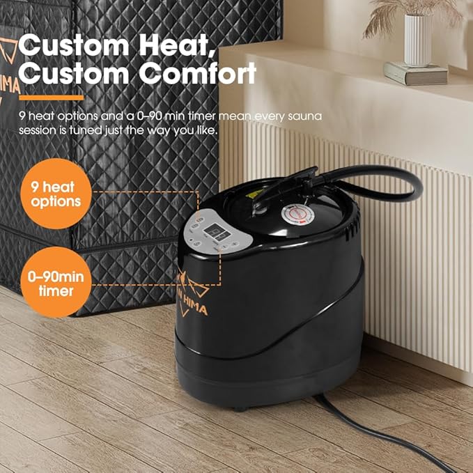 SAN HIMA Portable Sauna for Home - 2 Person Steam Sauna Box at Home Spa with 3L 1500W Steamer, 9 Levels Heat, 90 Minute Timer, Foldable Chair, Remote Control for Indoor Outdoor