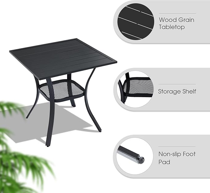 VICLLAX 3 Pieces Outdoor Dining Set, Patio Furniture Set of 2 Patio Swivel Dining Chairs and Small Dining Table with Storage Shelf, Navy Blue Chairs & Black Tabletop