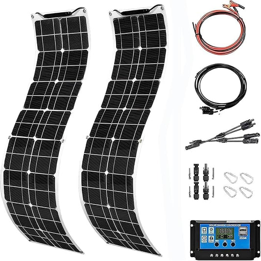 400 Watt Flexible Solar Panel for RV, 2 × 200 Watt 12 Volt Solar Power Panel Kit with 40A Solar Charge Controller Monocrystalline Solar Panels for Camping Off Grid Car Battery Charging Boat