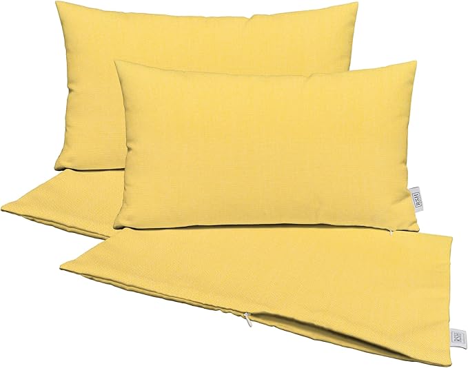 RSH DECOR: Sunbrella Pillow Covers Set of 4 | Covers Only - 26" x 16" | Outdoor Lumbar Pillow Covers Crafted with Sunbrella Performance Fabric | Canvas Buttercup Yellow