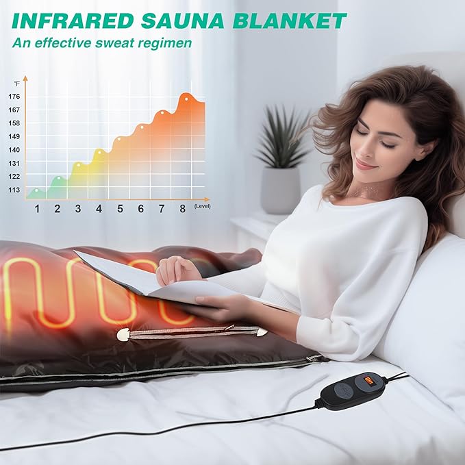 Infrared Sauna Blanket, Far Infrared Sauna for Home Detox Relaxation, Portable Sauna Infrared Blanket, 113-176℉, 30-60 Minutes Timer, 6 ft x 2.62 ft, 550W, Black