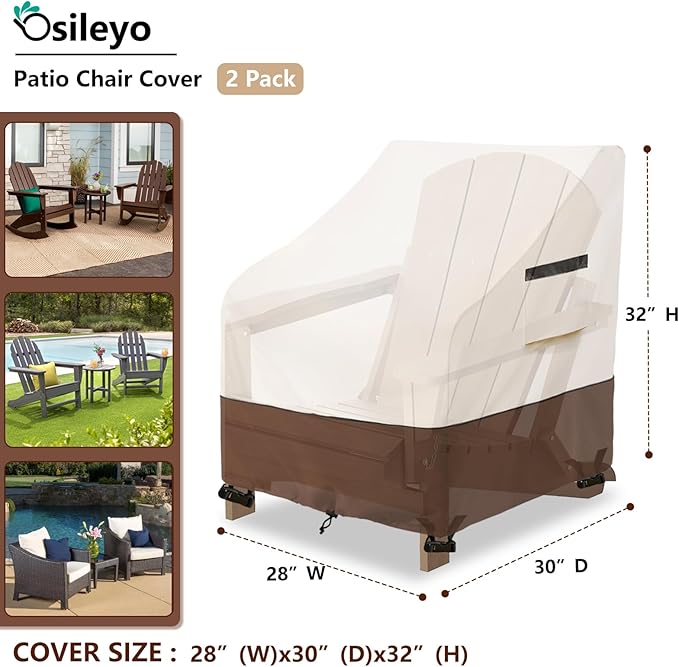 Patio Chair Covers 2 Pack - Waterproof Heavy Duty Patio Furniture Covers for Outdoor Lounge Deep Seat Chair(28 W x 30 D x 32 H inches) Beige & Brown