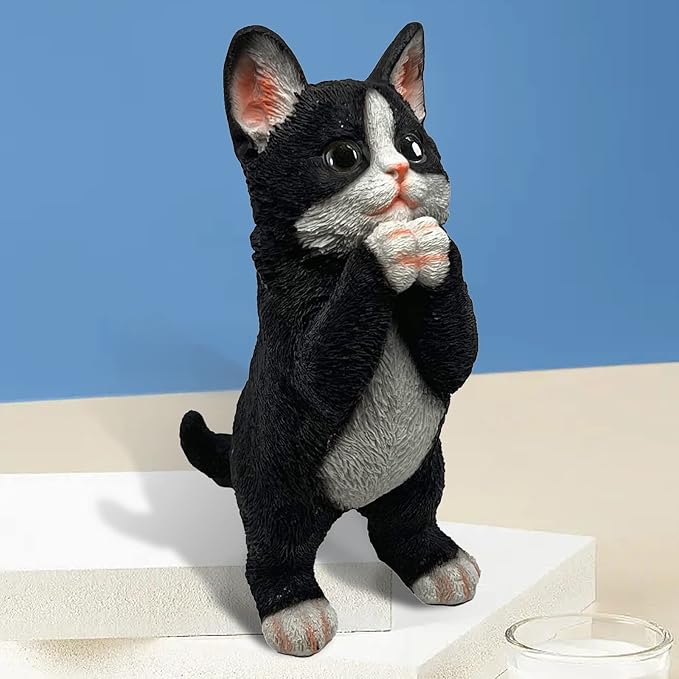 Cat Garden Outdoor Decor Statues – Cute Painting Black Cat Resin Tabby Sculpture Art, Funny Animal Statues Sculptures Decorations for Patio Lawn Yard Gift, Indoor Outdoor Home Decoration