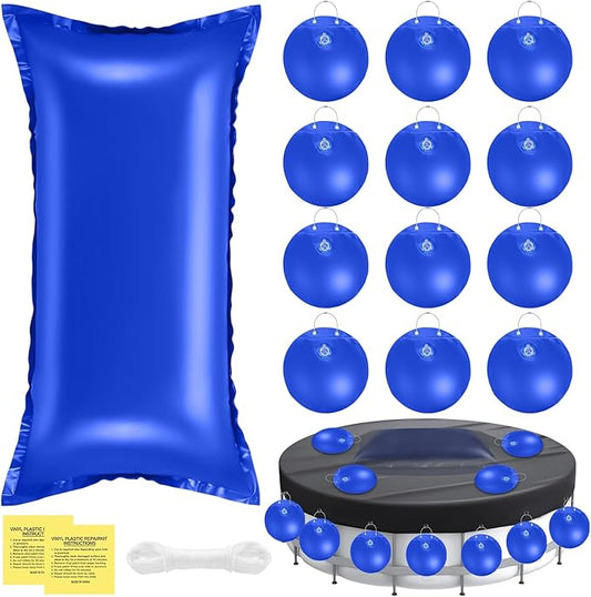 Hungdao 4ft Pool Pillow Cover for Above Ground with 12 Pcs Inflatable Pool Cover Weight with Hook Winter Ice Antifreezing Hanging Bag with Rope and Connection Buckle(Royal Blue,4x8 ft,Rectangle)