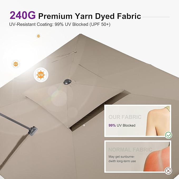 PURPLE LEAF 10FT Cantilever Outdoor Umbrellas Large Patio Umbrella Hanging Double Top Square Offset Umbrella with 360°Rotation Tilting Umbrella Outdoor Patio, Taupe