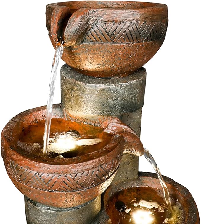 Outdoor Garden Water Fountain-Indoor Polyresin Waterfall Floor-Standing Fountains with LED Lights for Garden, Patio, Deck, Porch, Yard Art Decor (39.7inch)