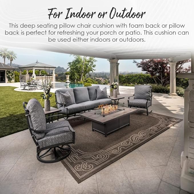 RSH DECOR: Deep Seating Cushion with Pillow Back | 25” x 25” Seat | Water and Fade-Resistant Spun Fabric | Outdoor Chair Cushion Set for Patio Furniture | Red & White Stripe
