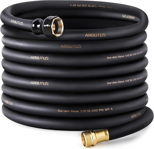 Garden Hose 5/8" x 75ft - Heavy Duty Rubber Water Hose 600 PSI Burst Pressure, No Kink & Durable Flexible Hose for Yard, Car Wash, Pets Black