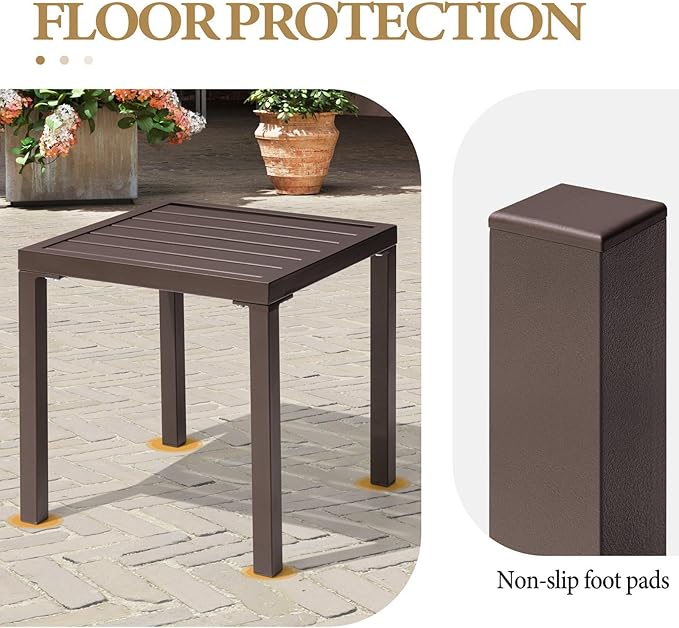 Crestlive Products Outdoor Side Table 1PC - Small Metal Square End Table - Easy to Assemble, Weather Resistant Ideal for Garden, Patio, Poolside, Beach, Balcony, Porch