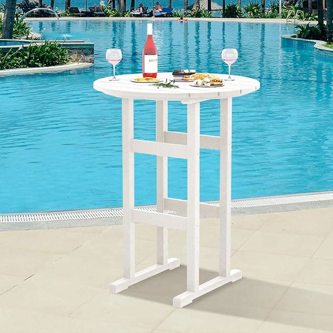 Sundale Outdoor Adirondack Round Bar Table, 39 Inch Height Patio Large Pub Table for 4, All Weather HDPE High Top Bistro Counter Tabl for Outside Deck Porch Balcony Poolside (White)