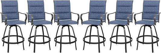 Vongrasig 6 Piece Outdoor Patio Swivel Bar Chairs, All Weather Padded Sling Textile High Top Bar Stools, Bistro Set for Backyard, Lawn Garden, Balcony, Padded Blue